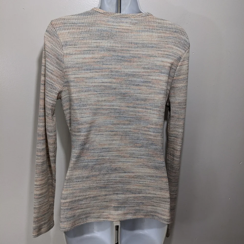 Madewell Space Dye Faux Wrap Top L Knit Long Sleeve Preppy 70s Academia #1010 - Picture 13 of 14